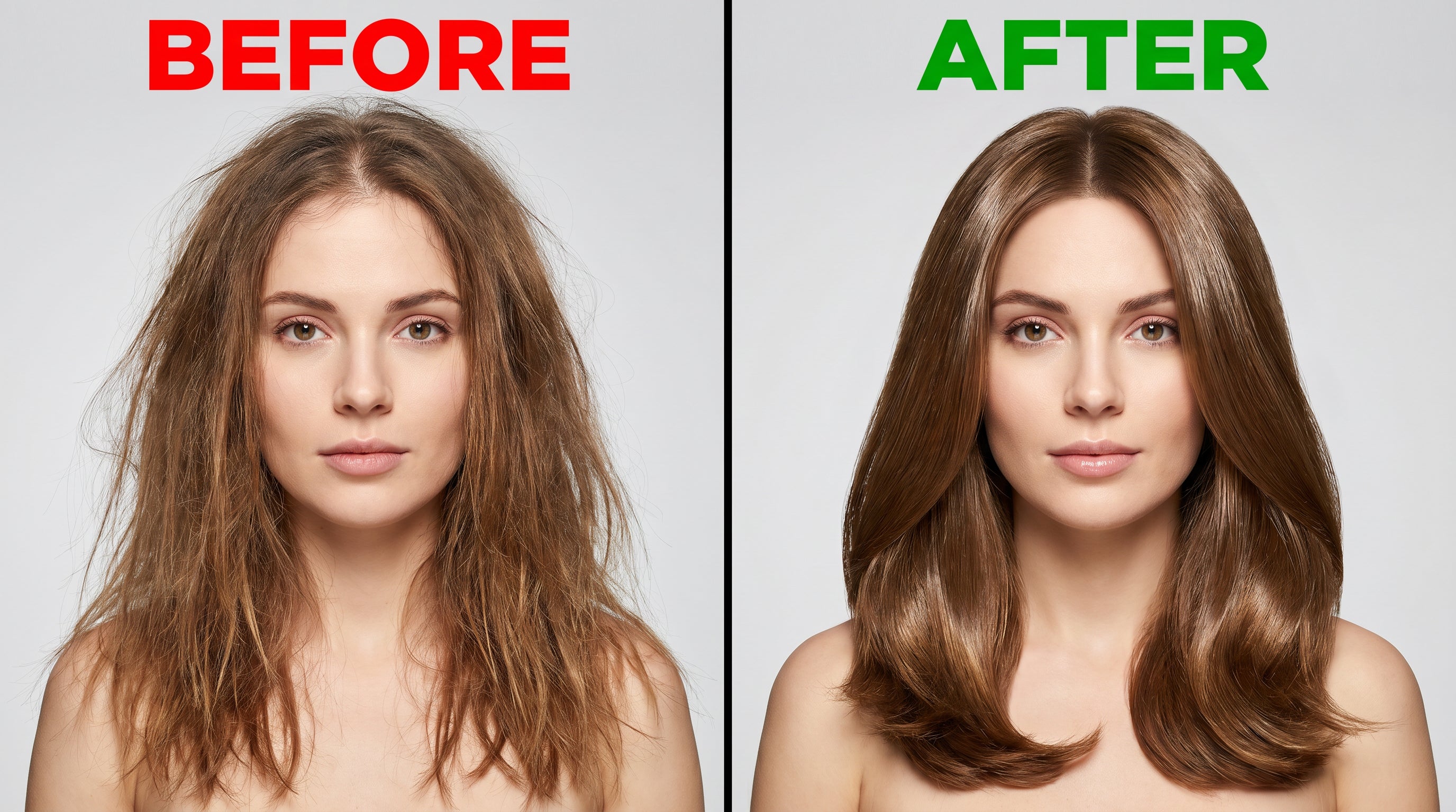 Before and after: hair damage from hard water
