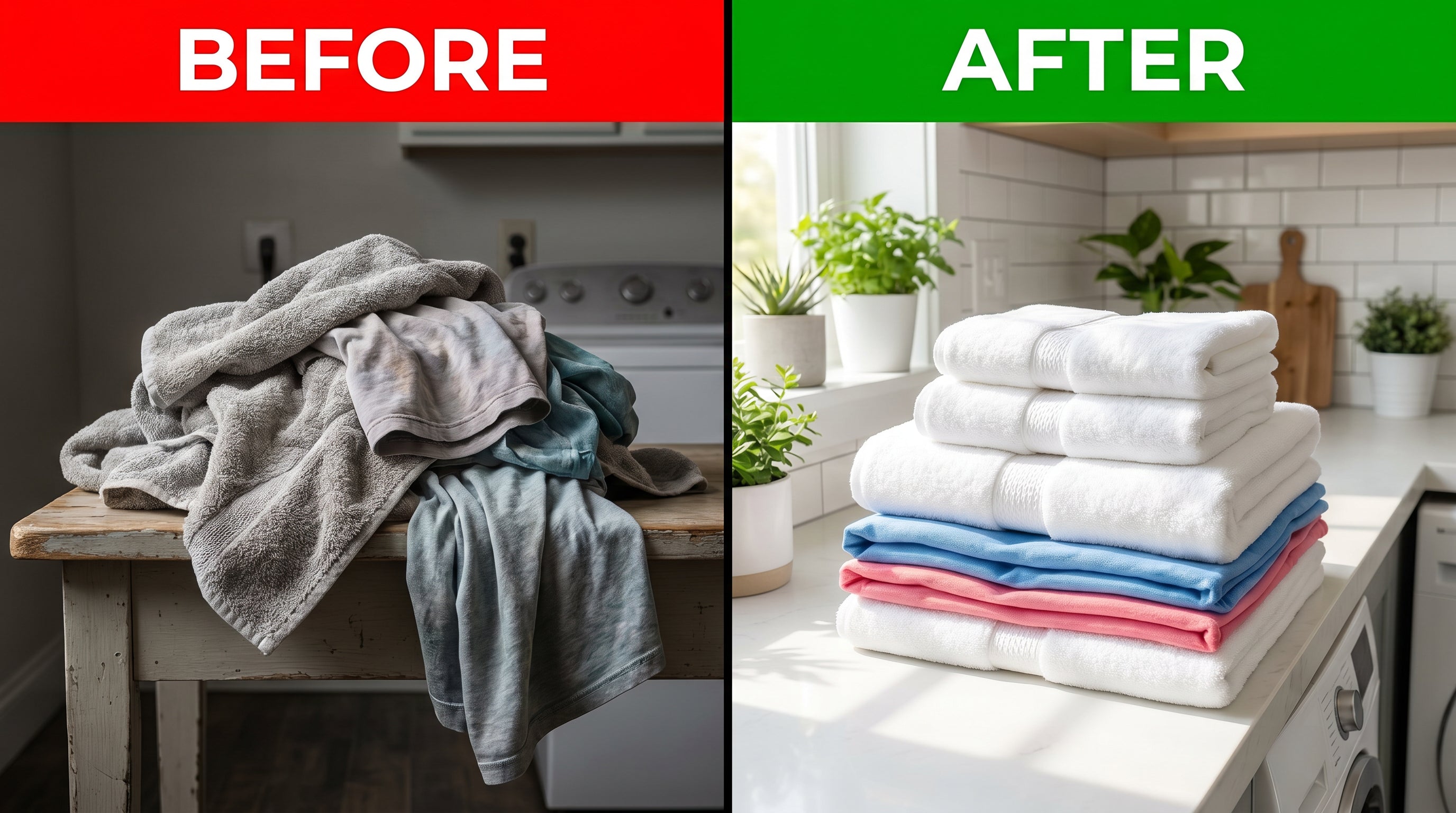 Before and after: laundry damage from hard water